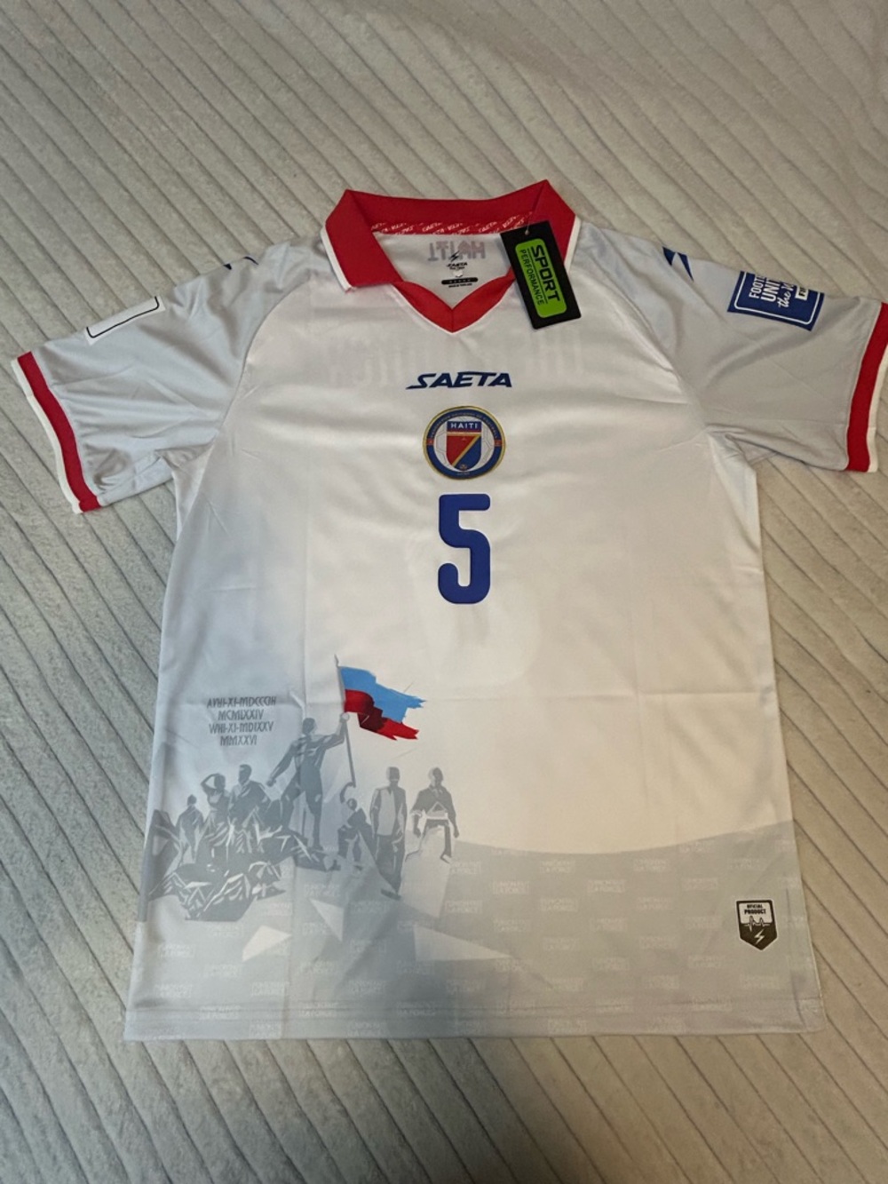 Men’s White and Red Football Jersey - Number 5